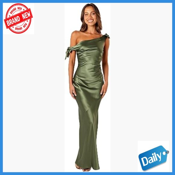 Maxi Dress with Adjustable Straps Asymmetric Neckline Satin Feel